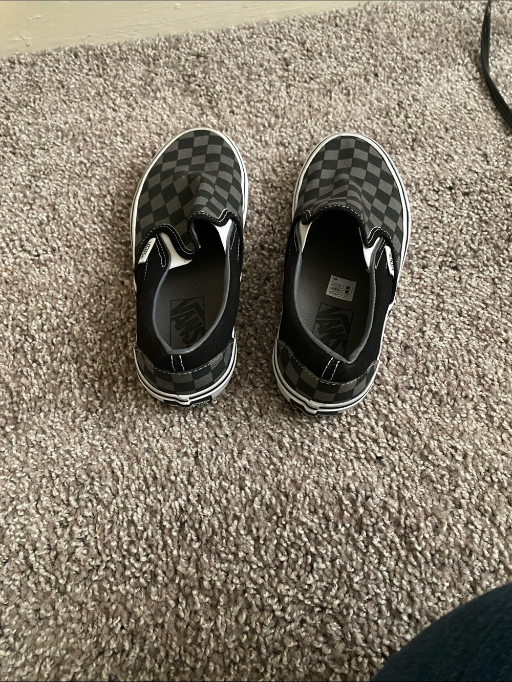 Women’s Vans Slip-On Checkerboard Canvas Loafers in Black and Gray - Picture 3 of 5
